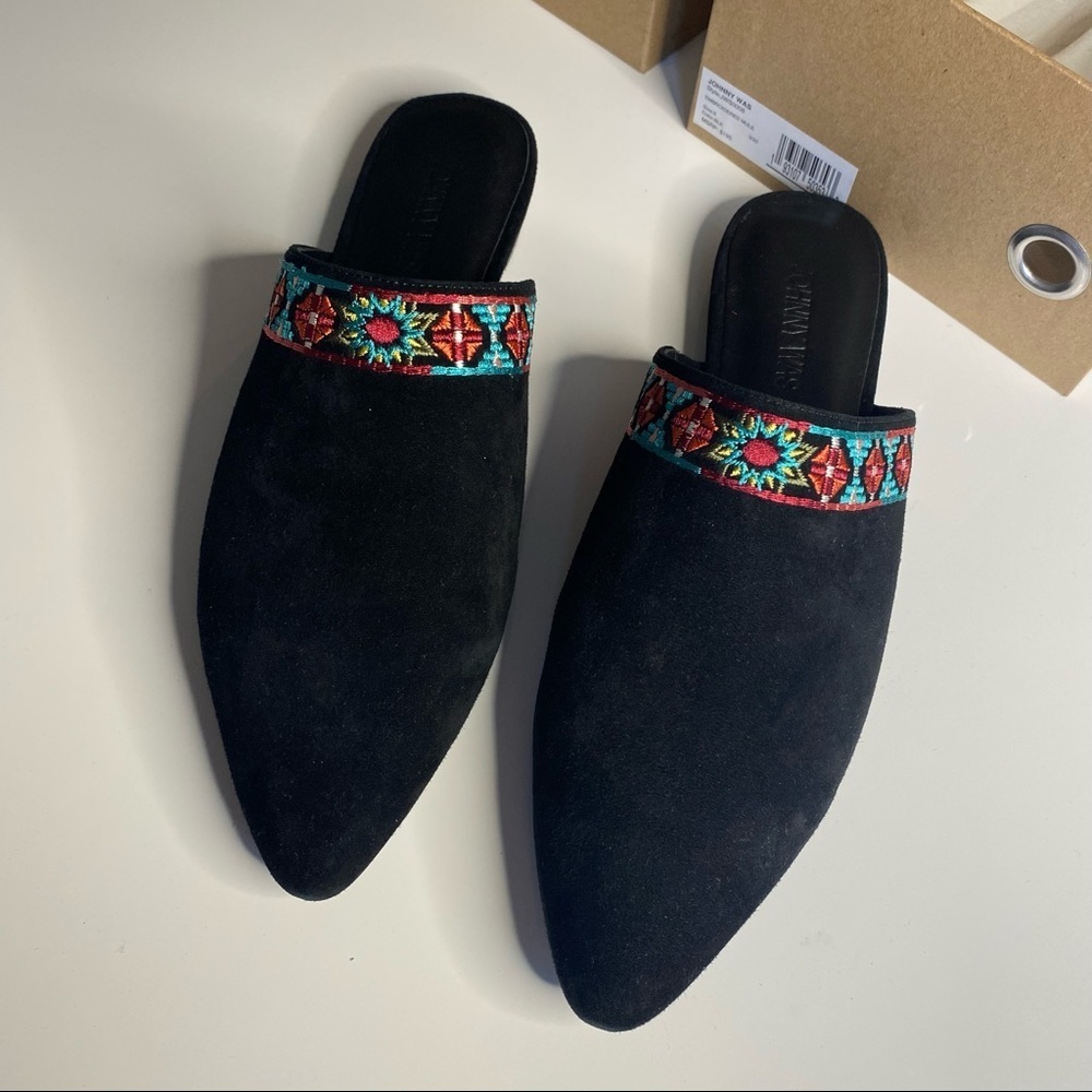NWT JOHNNY WAS BLACK EMBROIDERED MULE Size 9 - Picture 4 of 11